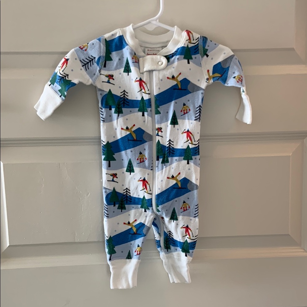 Hanna Andersson 0-3 Months Kids One Piece Ski Print - Blue and White